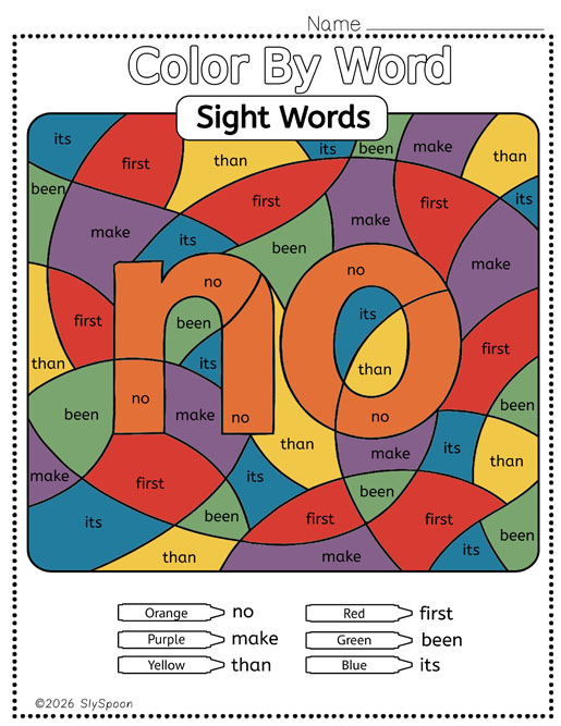 Color by sight word no worksheet printable