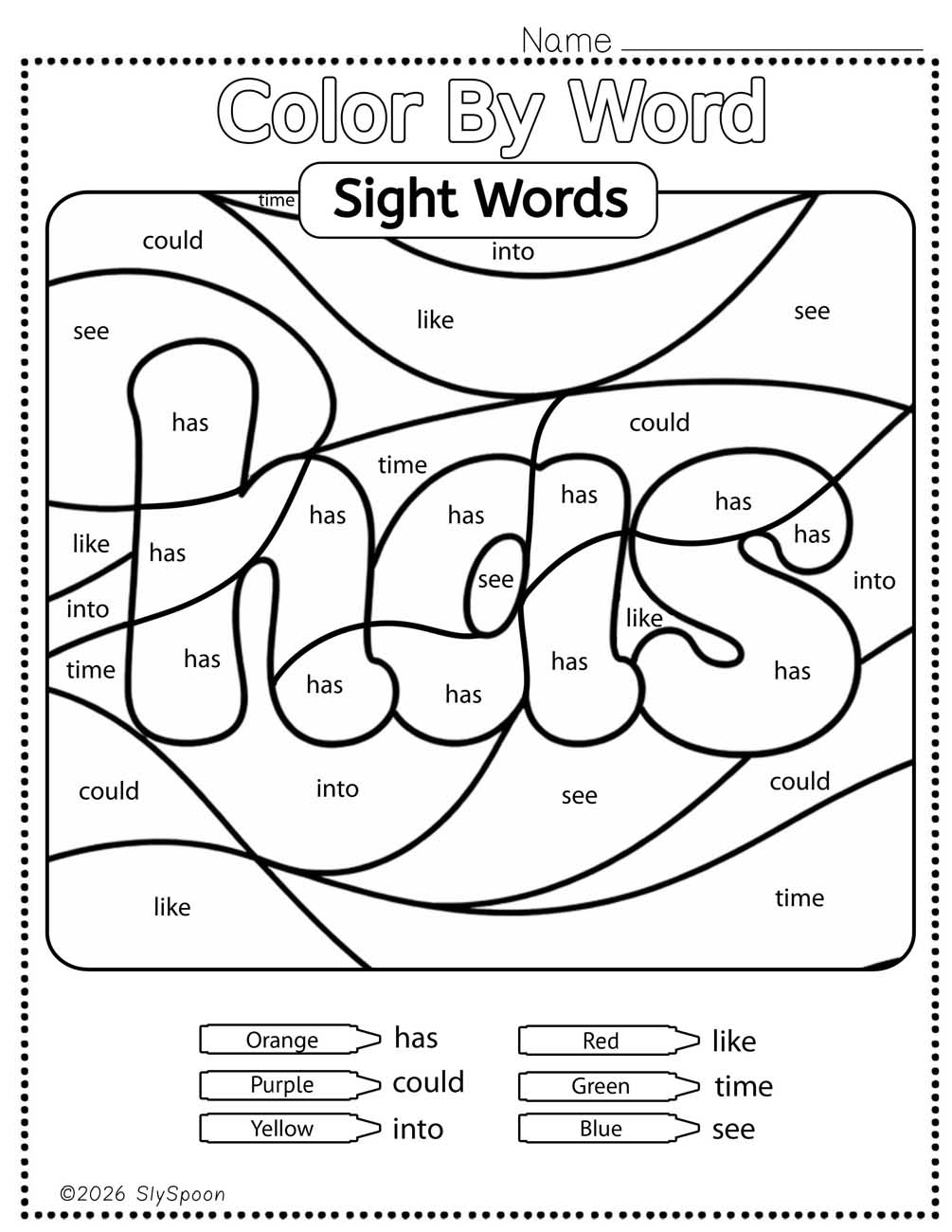 Color by sight word has worksheet printable