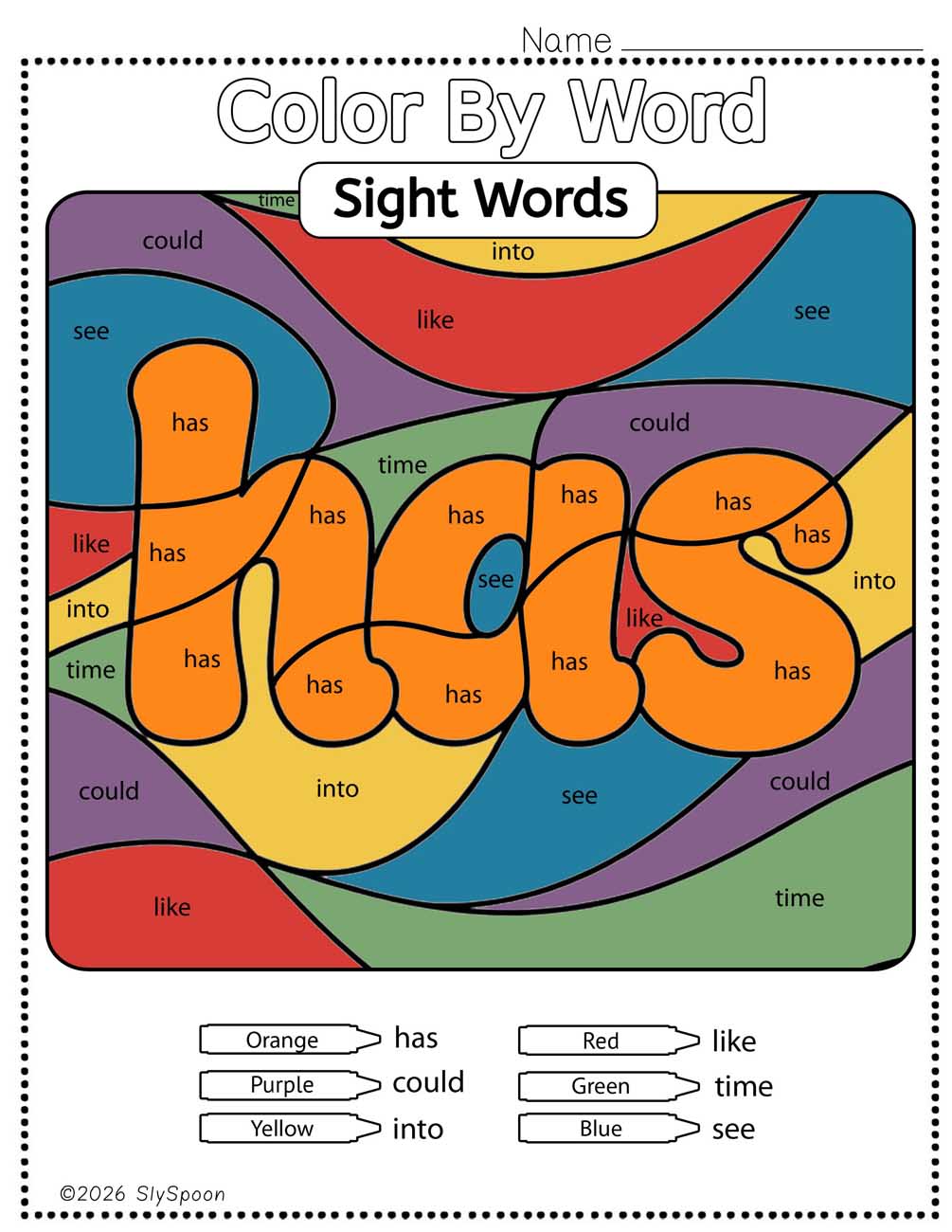 Color by sight word has worksheet printable
