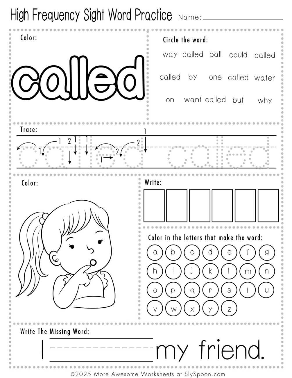 Easy sight word called worksheet printable