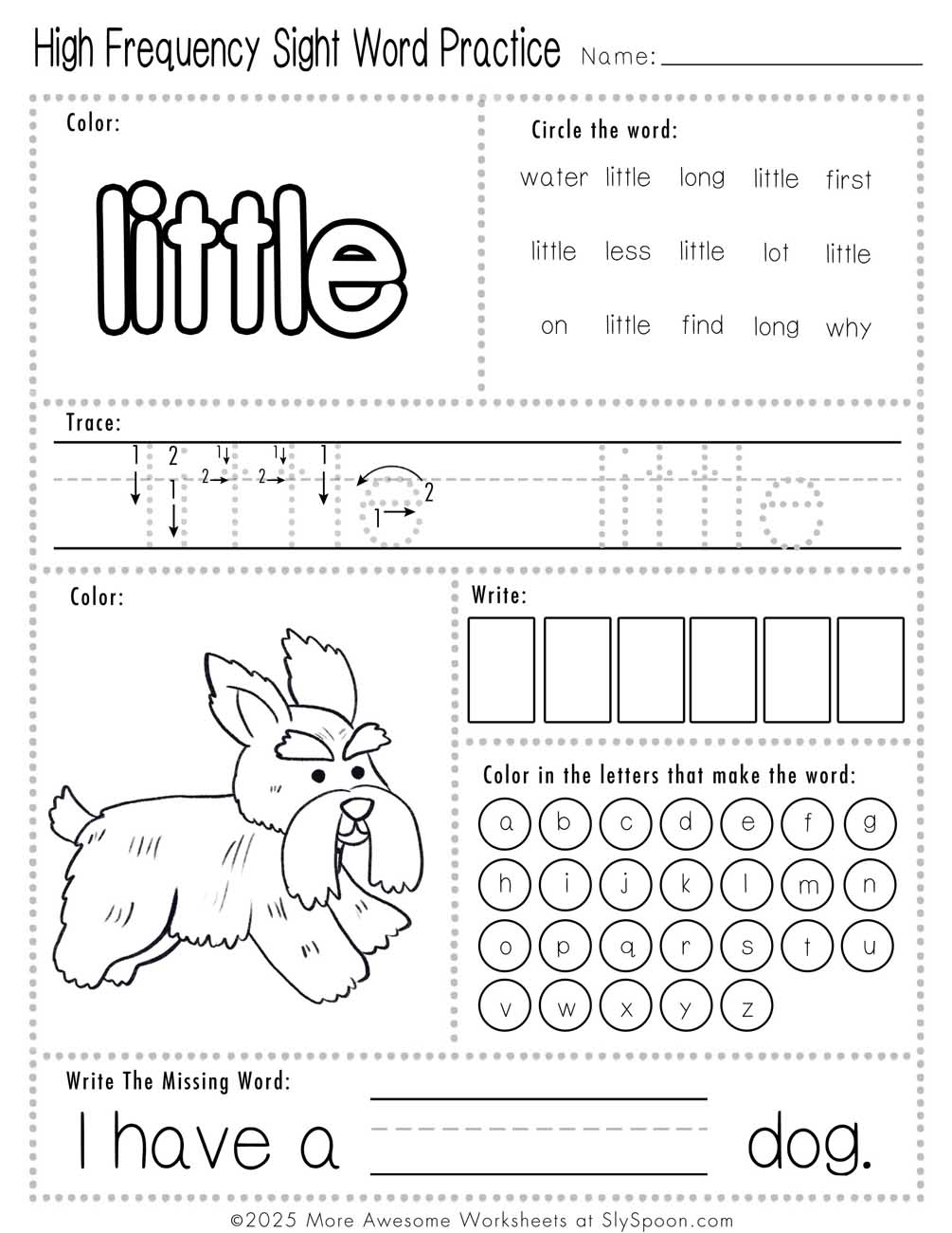 Easy sight word little worksheet printable