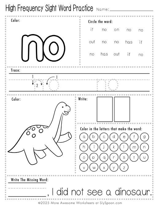 Easy sight word no worksheet printable