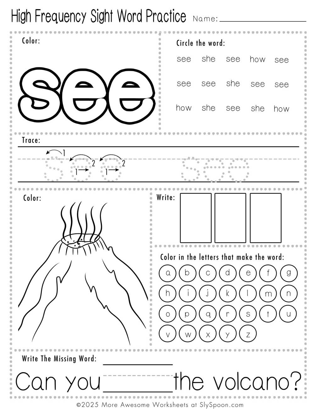 Easy sight word see worksheet printable