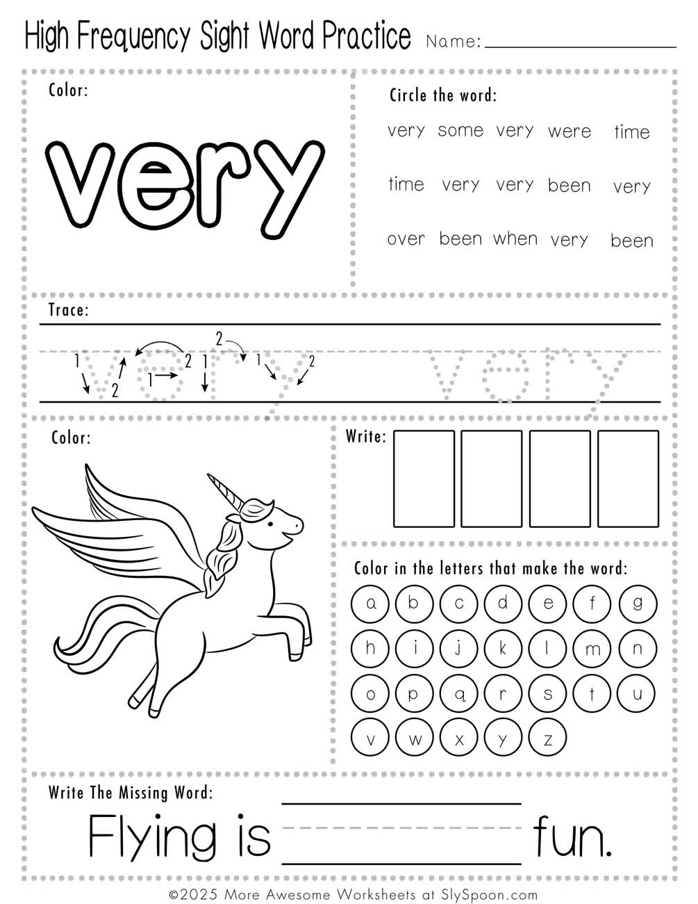 Easy sight word very worksheet printable