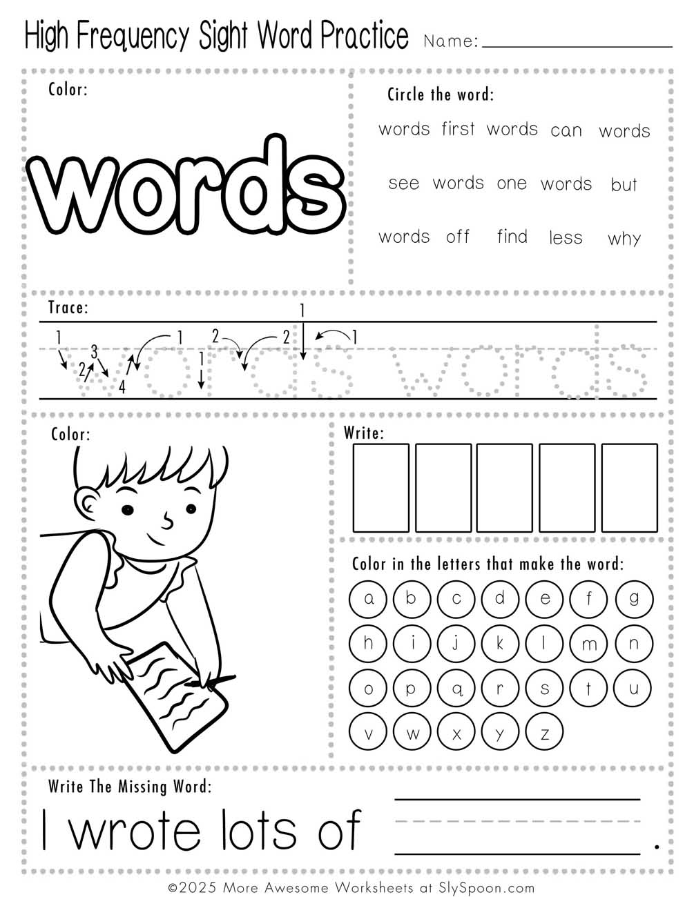 Easy sight word words worksheet printable