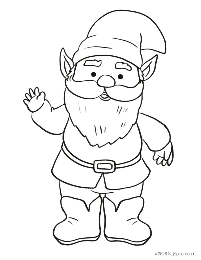 St. Patrick’s Day gnome coloring page for kids, free printable holiday worksheet for preschool and kindergarten