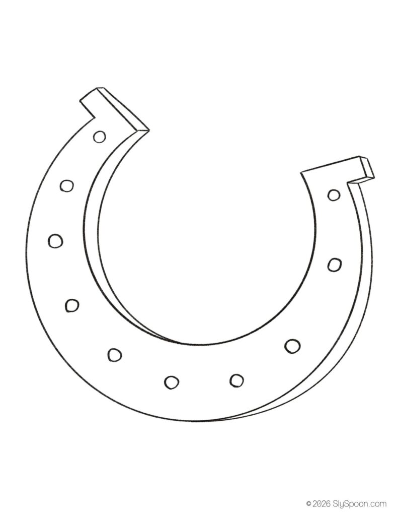 St. Patrick’s Day horseshoe coloring page for kids, free printable holiday worksheet for preschool and kindergarten