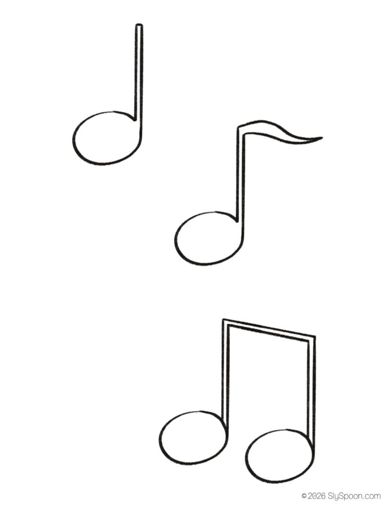 St. Patrick’s Day music notes coloring page for kids, free printable holiday worksheet for preschool and kindergarten