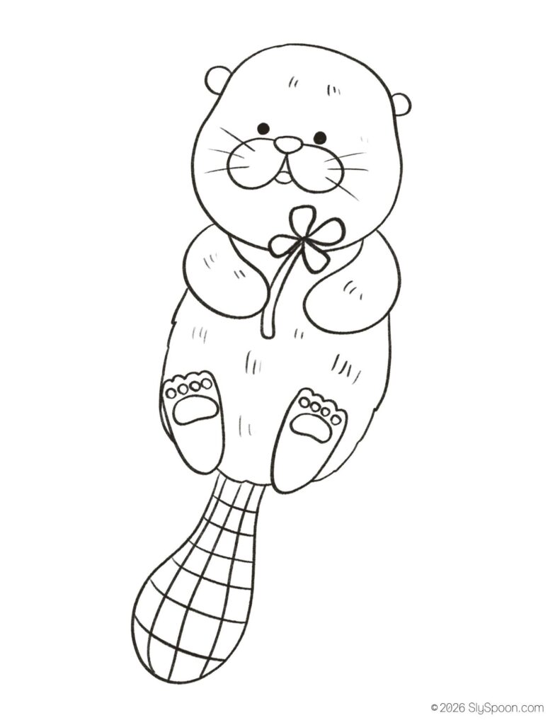 St. Patrick’s Day otter coloring page for kids, free printable holiday worksheet for preschool and kindergarten