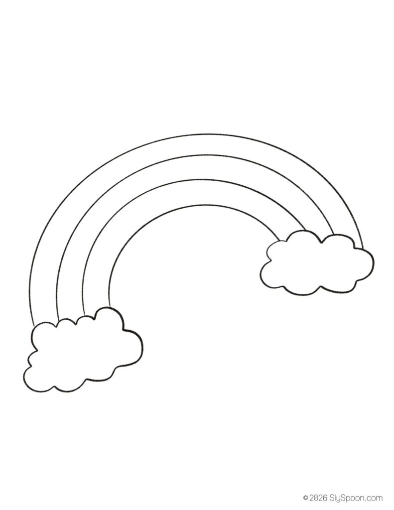 St. Patrick’s Day rainbow coloring page for kids, free printable holiday worksheet