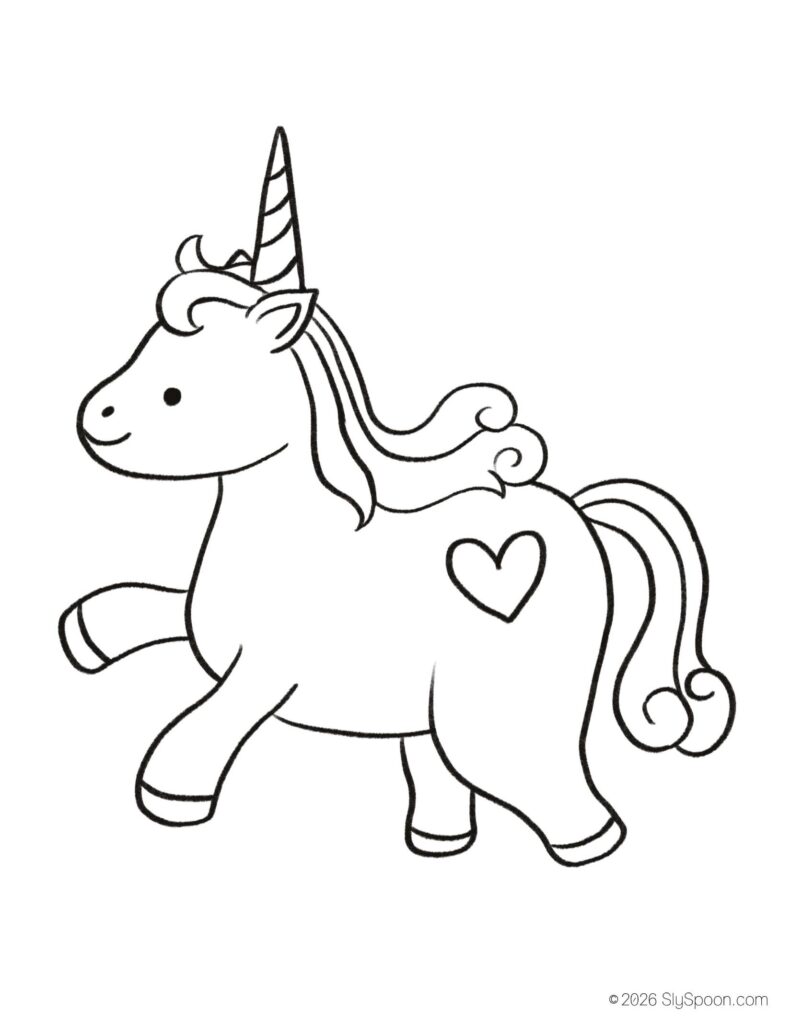 St. Patrick’s Day unicorn coloring page for kids, free printable holiday worksheet for preschool and kindergarten