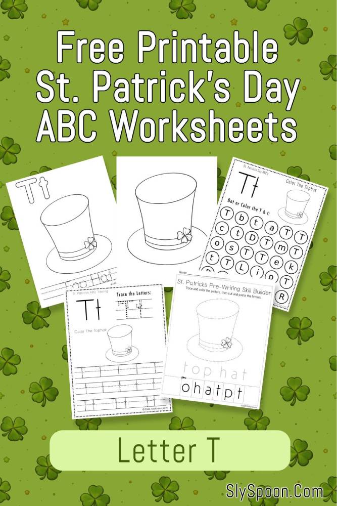 Free Printable St. Patrick's Day Themed Letter T Tracing & Dot Marker Worksheets