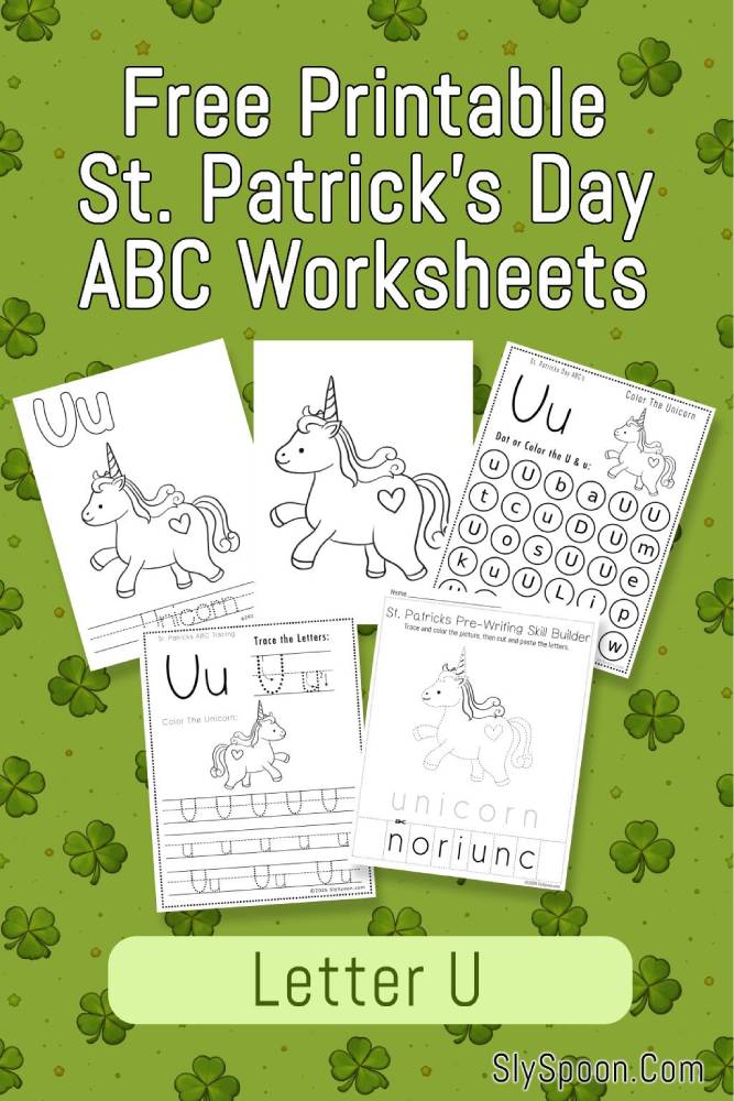 Free Printable St. Patrick's Day Themed Letter U Tracing & Dot Marker Worksheets