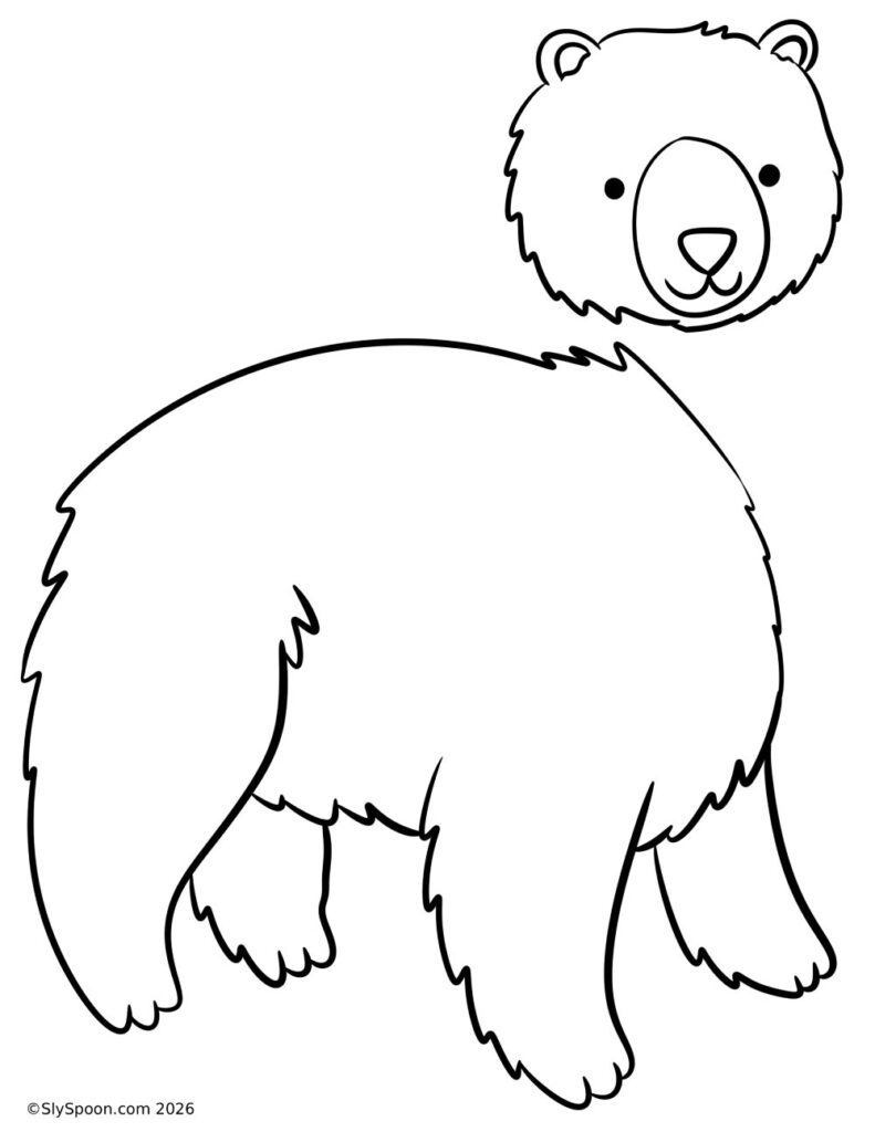 Printable polar bear craft template with separate head and body on one page, designed for cutting and gluing in winter classroom art projects.
