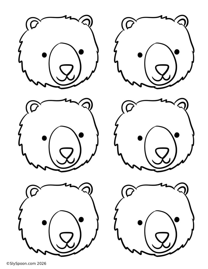 Free printable polar bear head cutouts for preschool and kindergarten, great for winter crafts, glue activities, and fine motor practice.