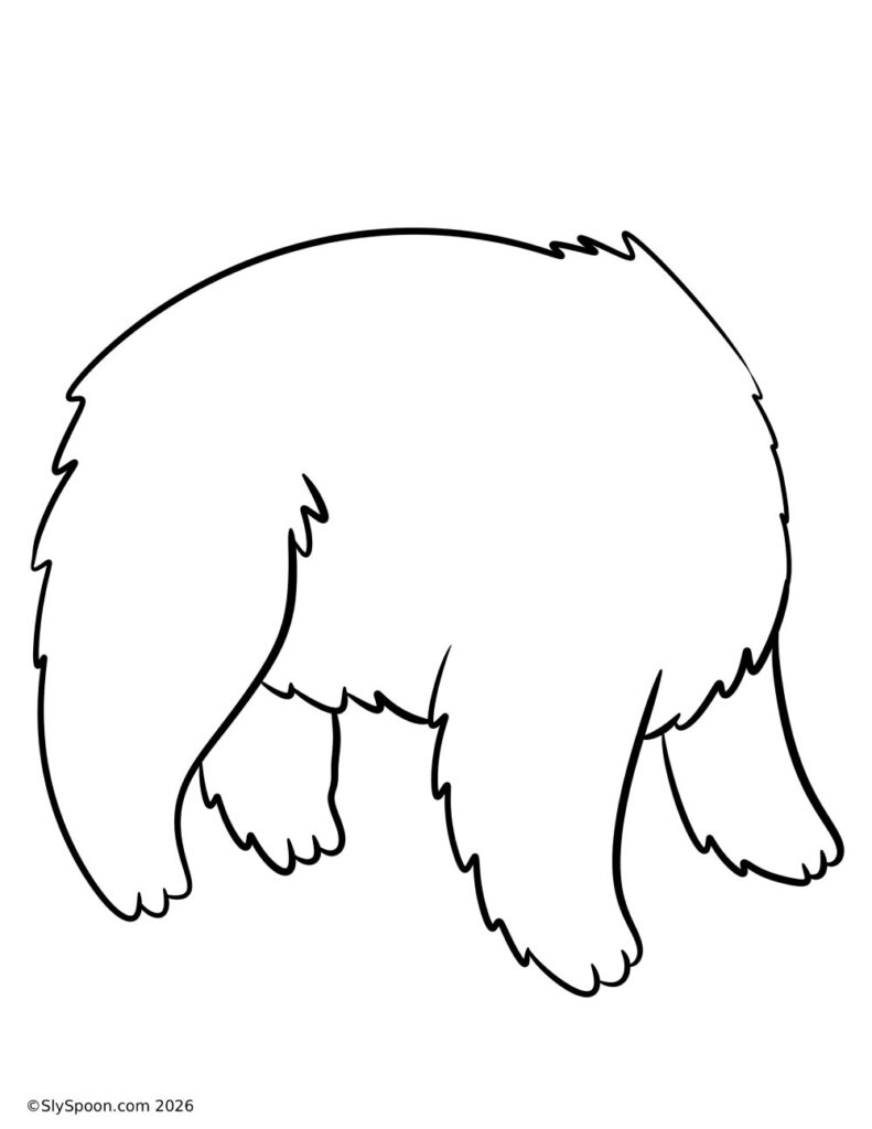 Printable polar bear body template without a head, perfect for cotton ball crafts, sensory winter activities, and mixed-media art projects.