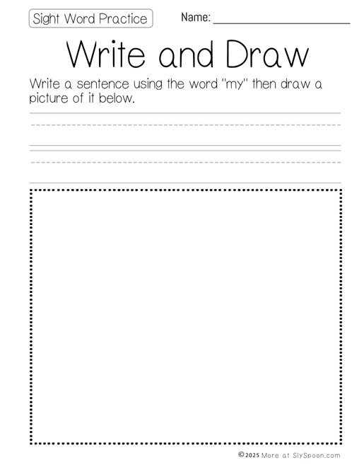 Write and draw sight word my worksheet