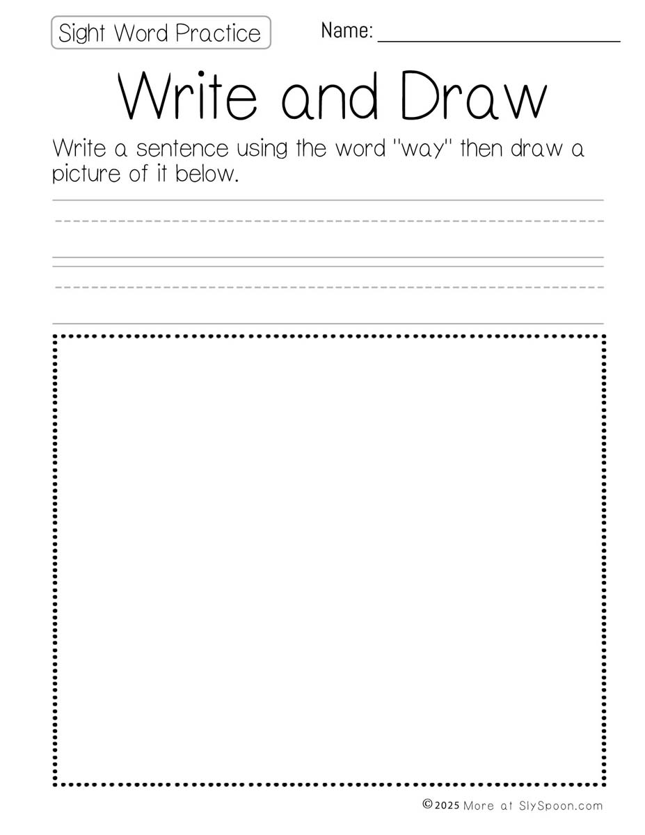 Write and draw sight word way worksheet