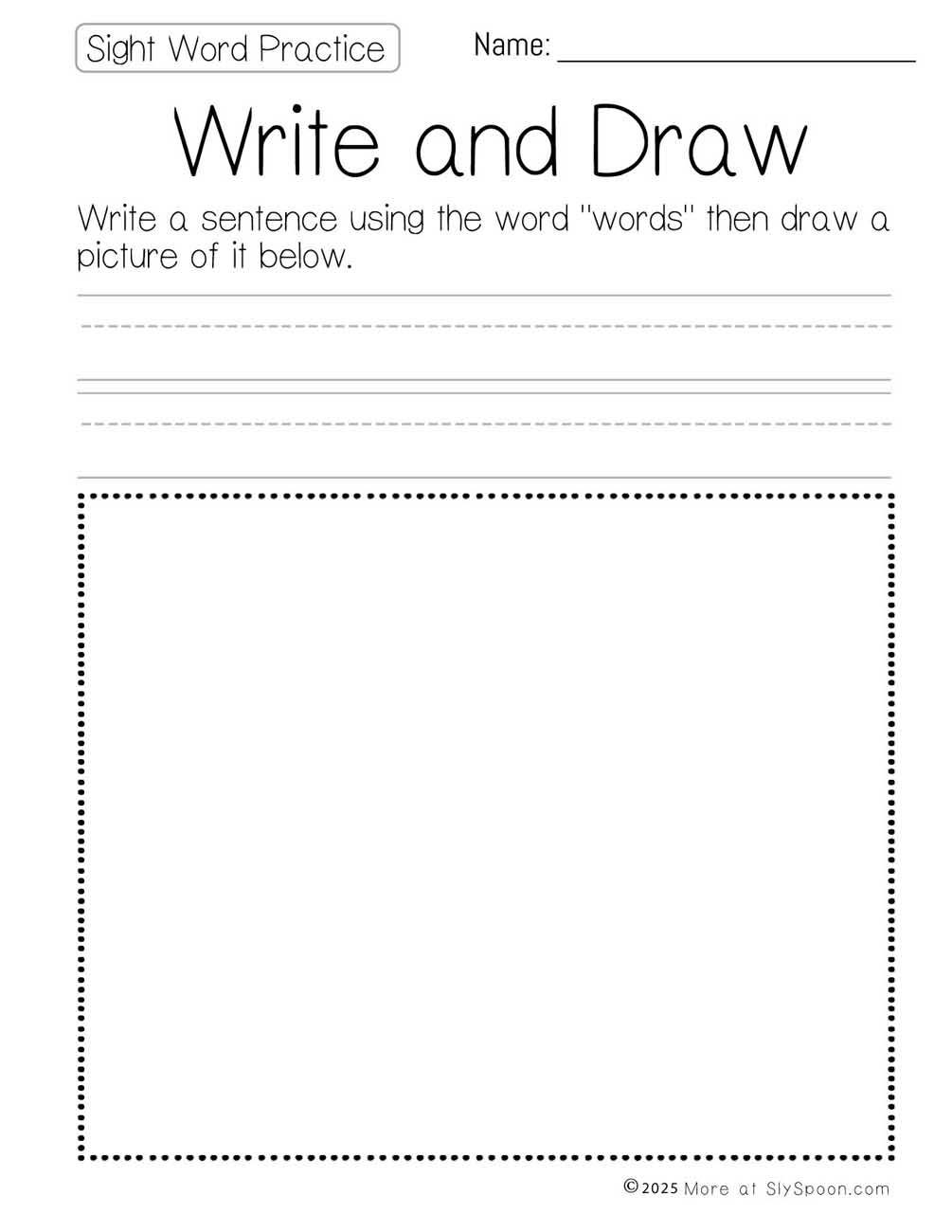 Write and draw sight word words worksheet