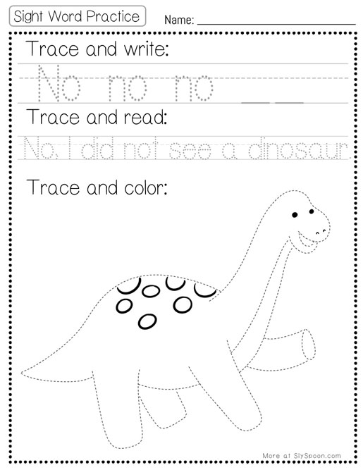Trace write read color sight word no worksheet