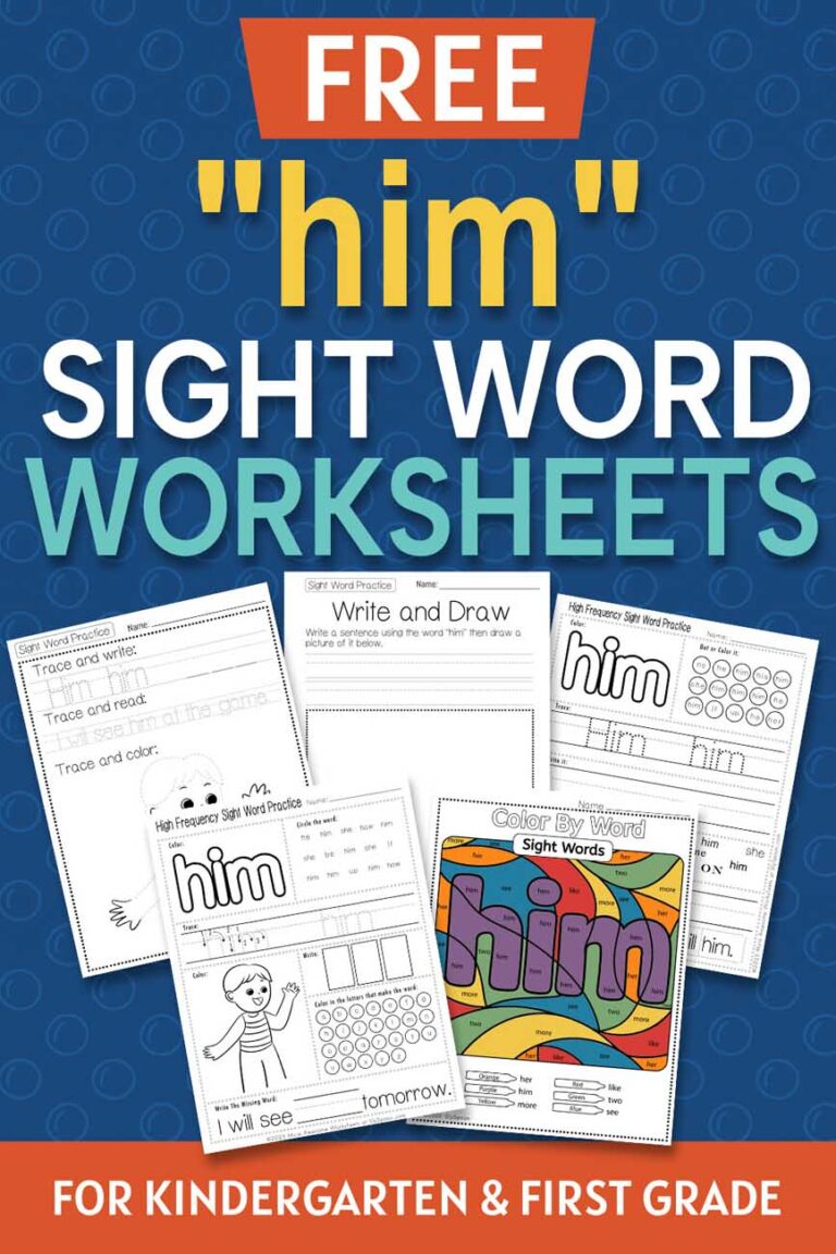Free Printable “Him” Sight Word Worksheets for Kindergarten & First Grade