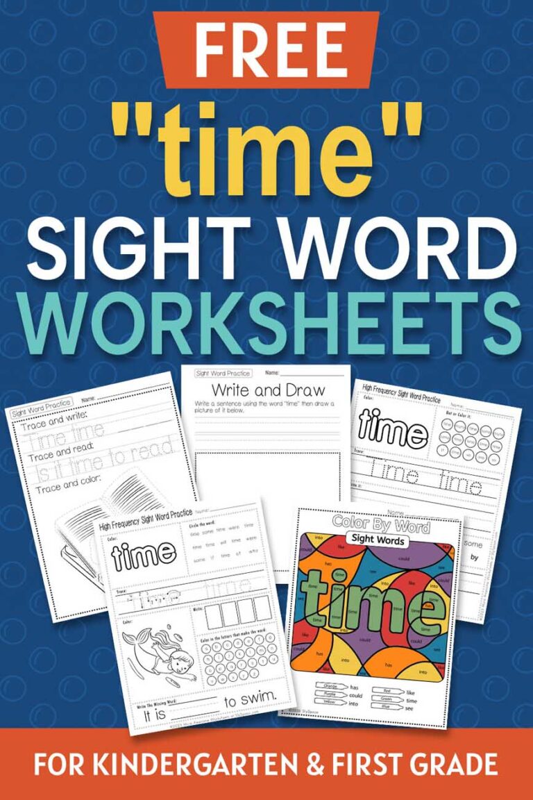 Free Printable “Time” Sight Word Worksheets for Kindergarten & First Grade