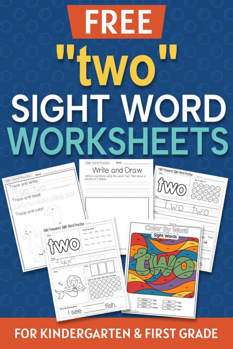 Free Printable “Two” Sight Word Worksheets for Kindergarten & First Grade