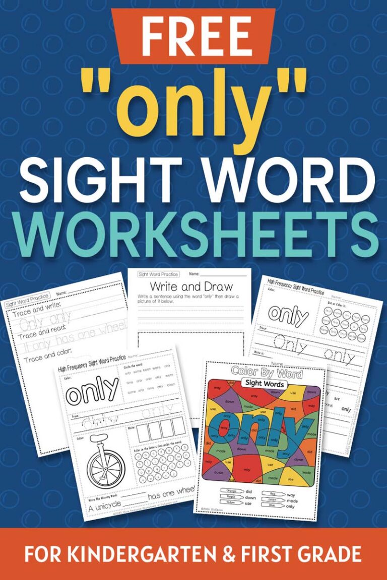 Free Printable “Only” Sight Word Worksheets for Kindergarten & First Grade