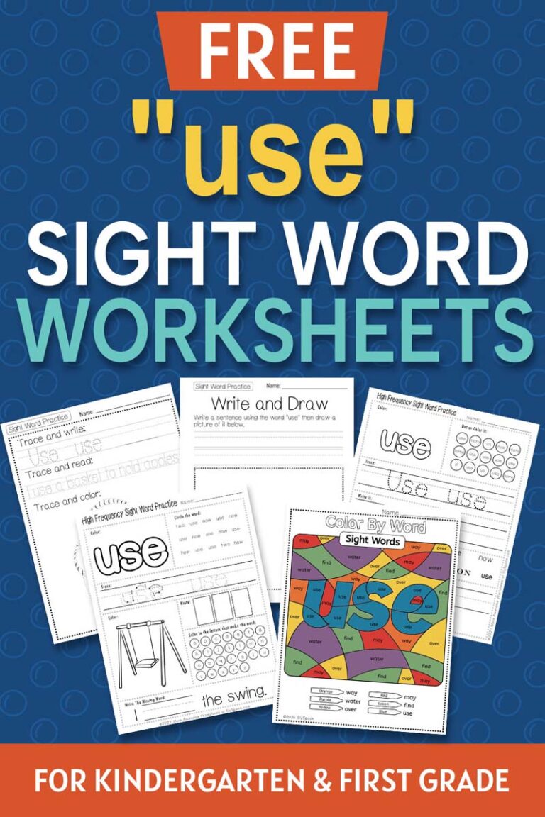 Free Printable “Use” Sight Word Worksheets for Kindergarten & First Grade