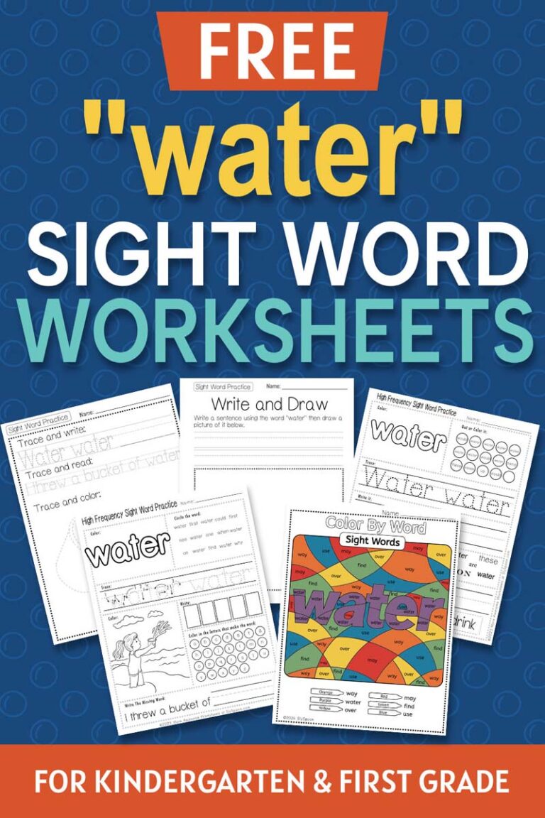 Free Printable “Water” Sight Word Worksheets for Kindergarten & First Grade