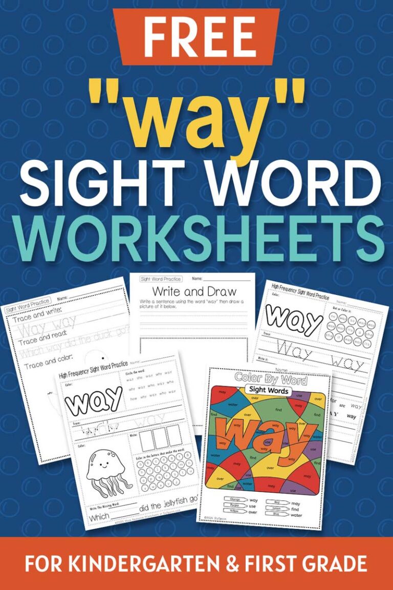 Free Printable “Way” Sight Word Worksheets for Kindergarten & First Grade