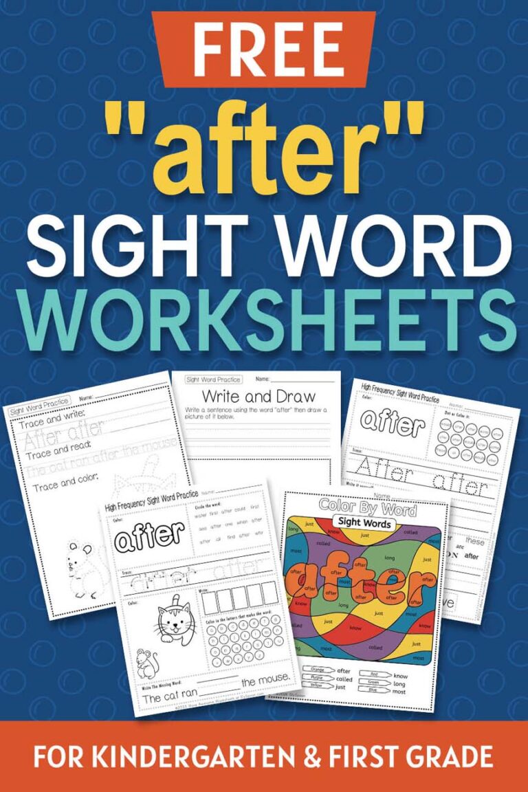 Free Printable “After” Sight Word Worksheets for Kindergarten & First Grade