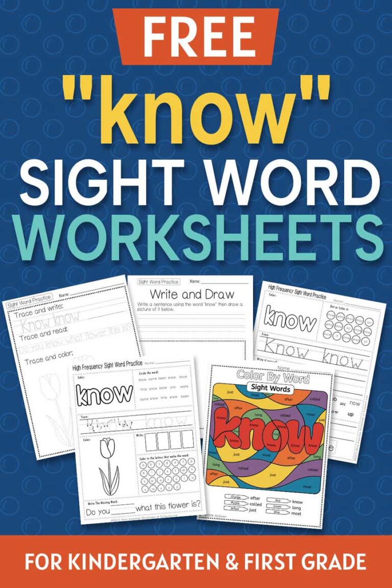Free Printable “Know” Sight Word Worksheets for Kindergarten & First Grade