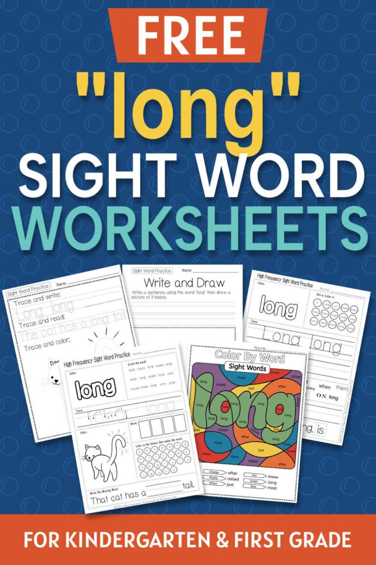 Free Printable “Long” Sight Word Worksheets for Kindergarten & First Grade