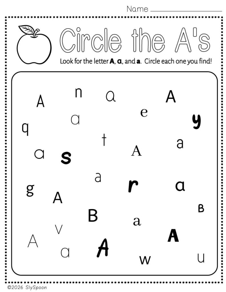 Free Printable Letter A Practice Color All the Letters A's while practicing recognizing the letter in different fonts