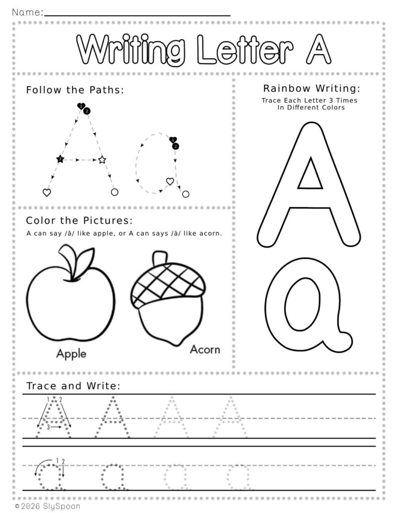 Free Printable Letter A Writing Worksheets with Letter Formation Guide