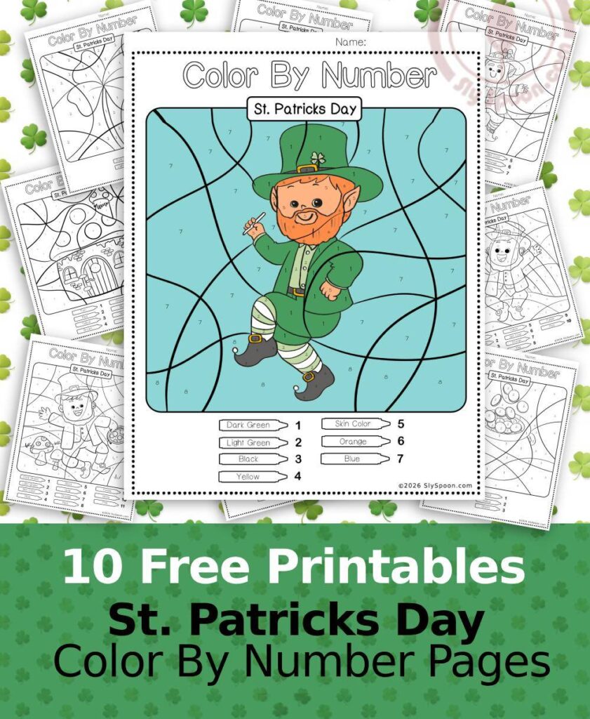 Free Printable Easy St. Patricks Day activity idea - Color By Number Worksheet featuring a cute Leprechaun design. Leprechaun.