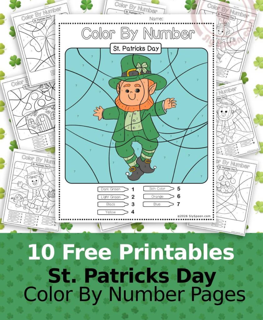 Free Printable Easy St. Patricks Day activity idea - Color By Number Worksheet featuring a cute Leprechaun design. Leprechaun.