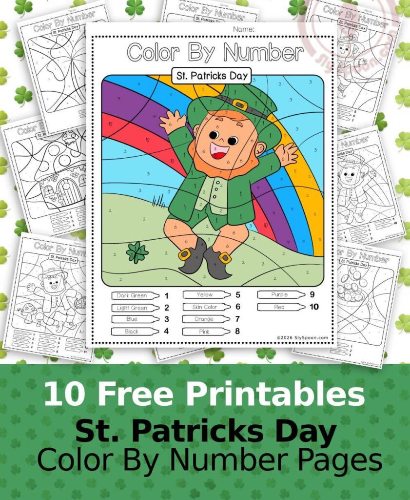 Free Printable Easy St. Patricks Day activity idea - Color By Number Worksheet featuring a cute Leprechaun design. Leprechaun