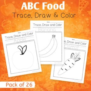 ABC Food Trace, Draw & Color Worksheets | A–Z Alphabet Pencil Control Pages (26 Printable Pages)