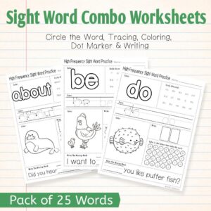 Sight Word Activity Bundle – Volume 1 | 25 Printable Worksheets for Preschool & Kindergarten