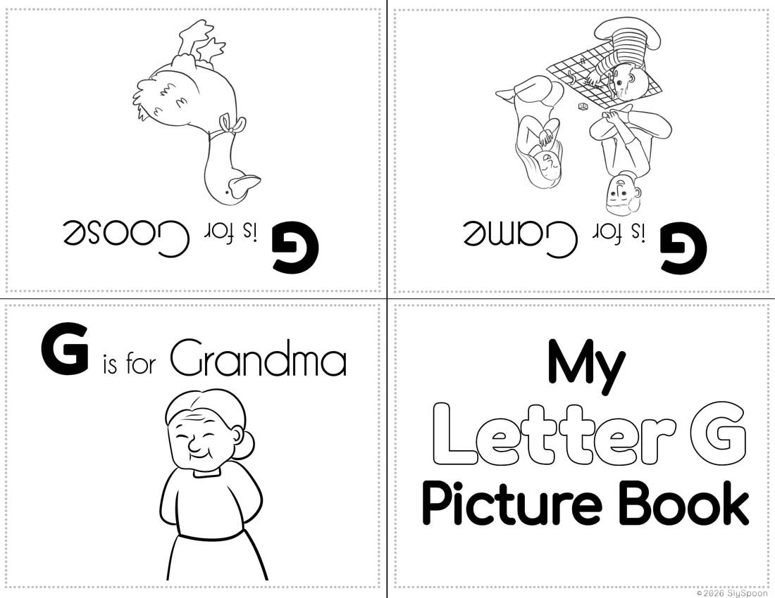 Free Printable My Letter G Picture book foldable coloring book with letter recognition help for early literacy units
