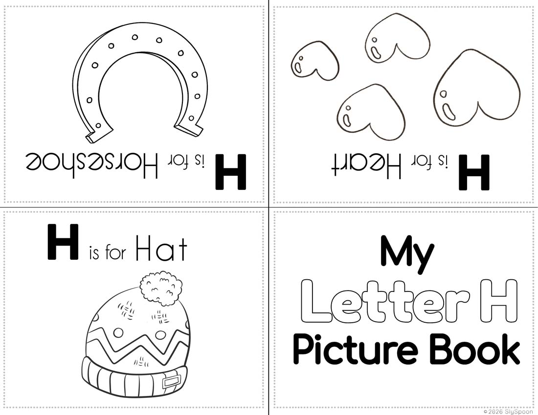 Free Printable My Letter H Picture book foldable coloring book with letter recognition help for early literacy units