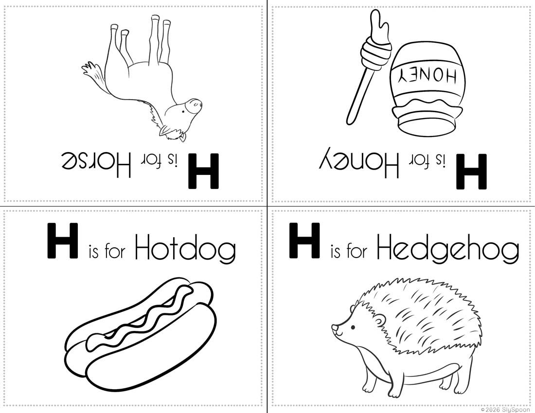 Free Printable My Letter H Picture book foldable coloring book with Letter H words in a cute clip art style