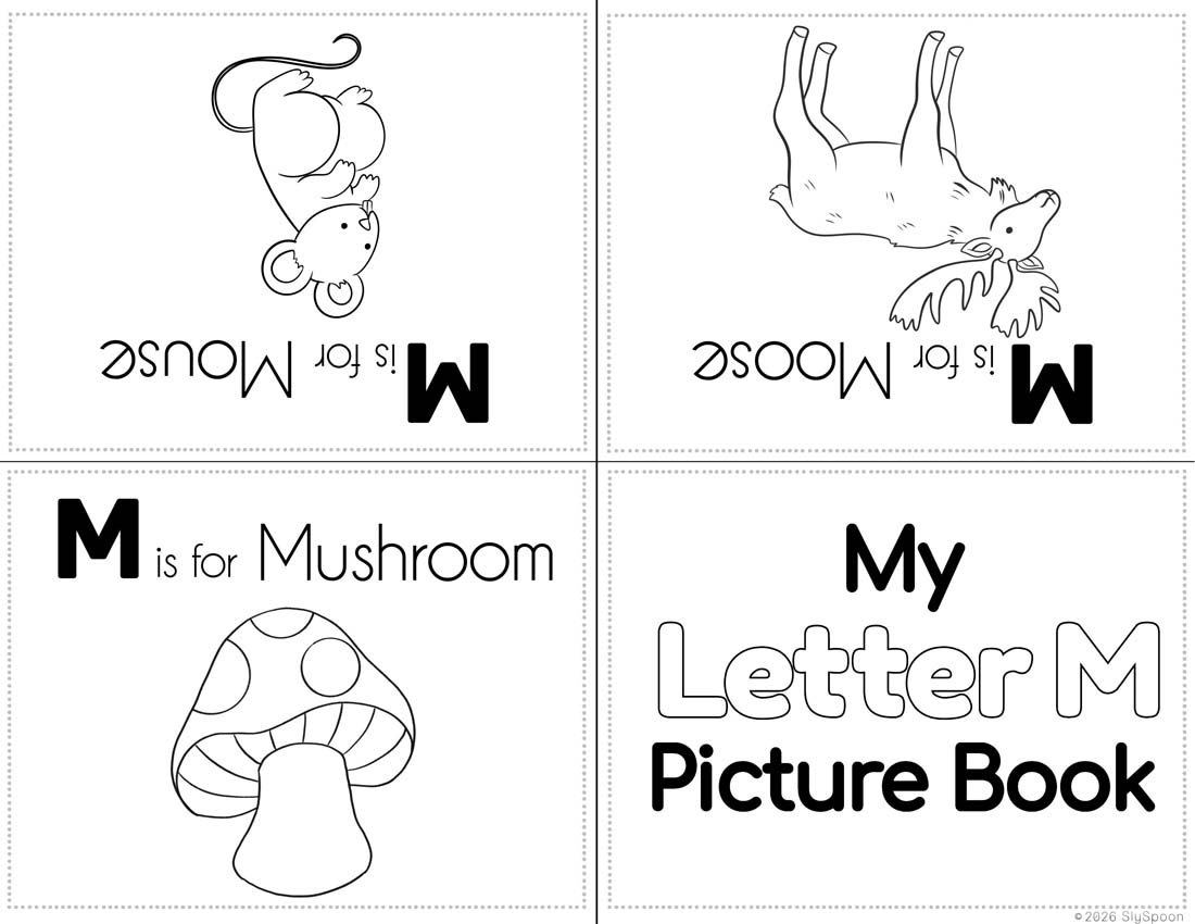 Free Printable My Letter M Picture book foldable coloring book with letter recognition help for early literacy units