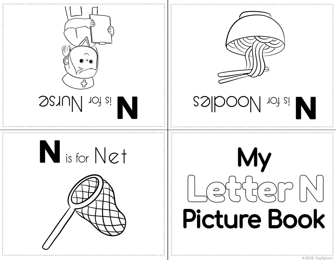 Free Printable My Letter N Picture book foldable coloring book with letter recognition help for early literacy units