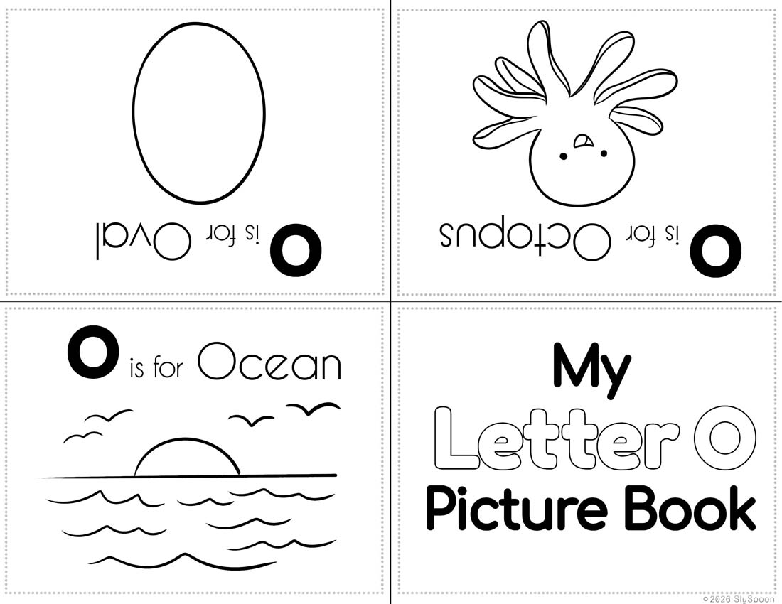 Free Printable My Letter O Picture book foldable coloring book with letter recognition help for early literacy units