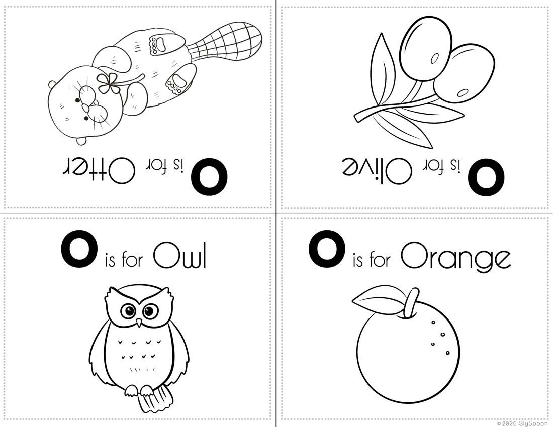 Free Printable My Letter O Picture book foldable coloring book with Letter O words in a cute clip art style