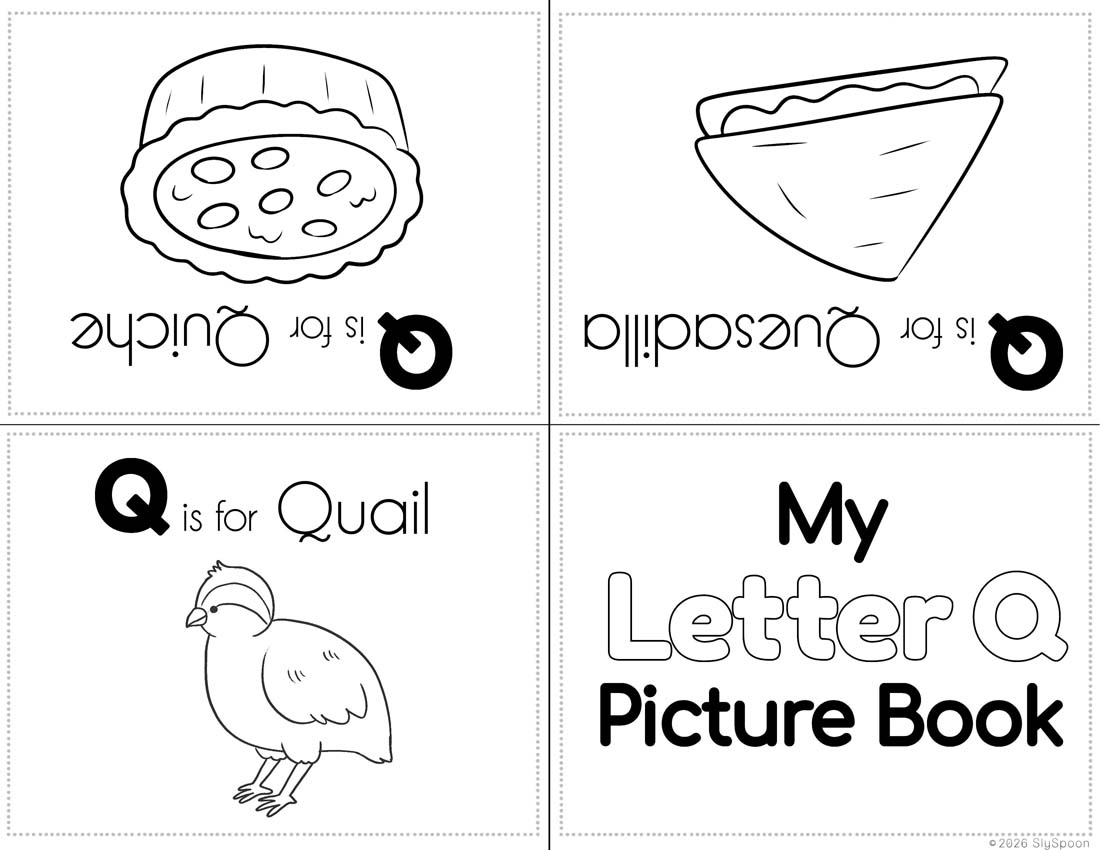 Free Printable My Letter Q Picture book foldable coloring book with letter recognition help for early literacy units