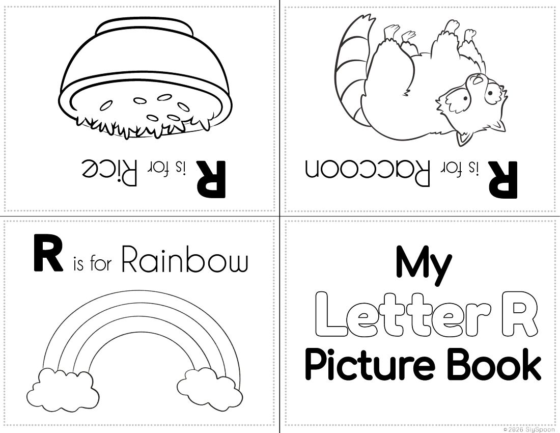 Free Printable My Letter R Picture book foldable coloring book with letter recognition help for early literacy units